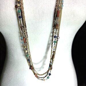 Multi-Strand Layered Necklace Mixed Beads Gold tone Chains boho womens jewelry